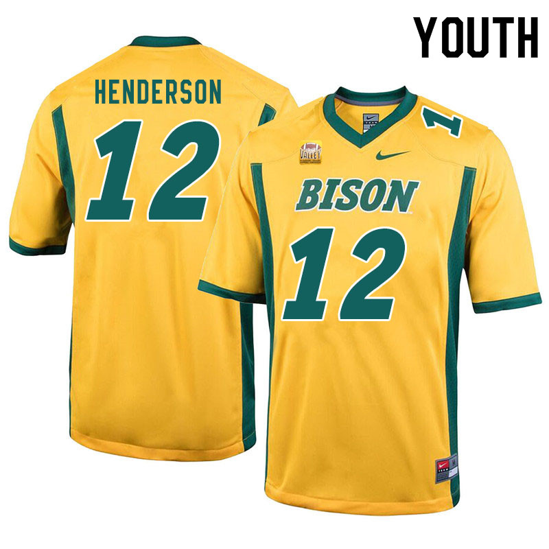 Youth #12 Braylon Henderson North Dakota State Bison College Football Jerseys Sale-Yellow - Click Image to Close